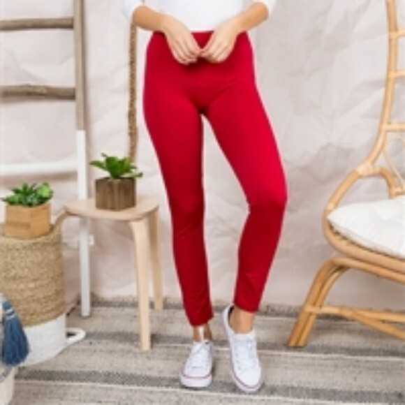 Red Fleece High Waisted Leggings - Picture 2 of 15